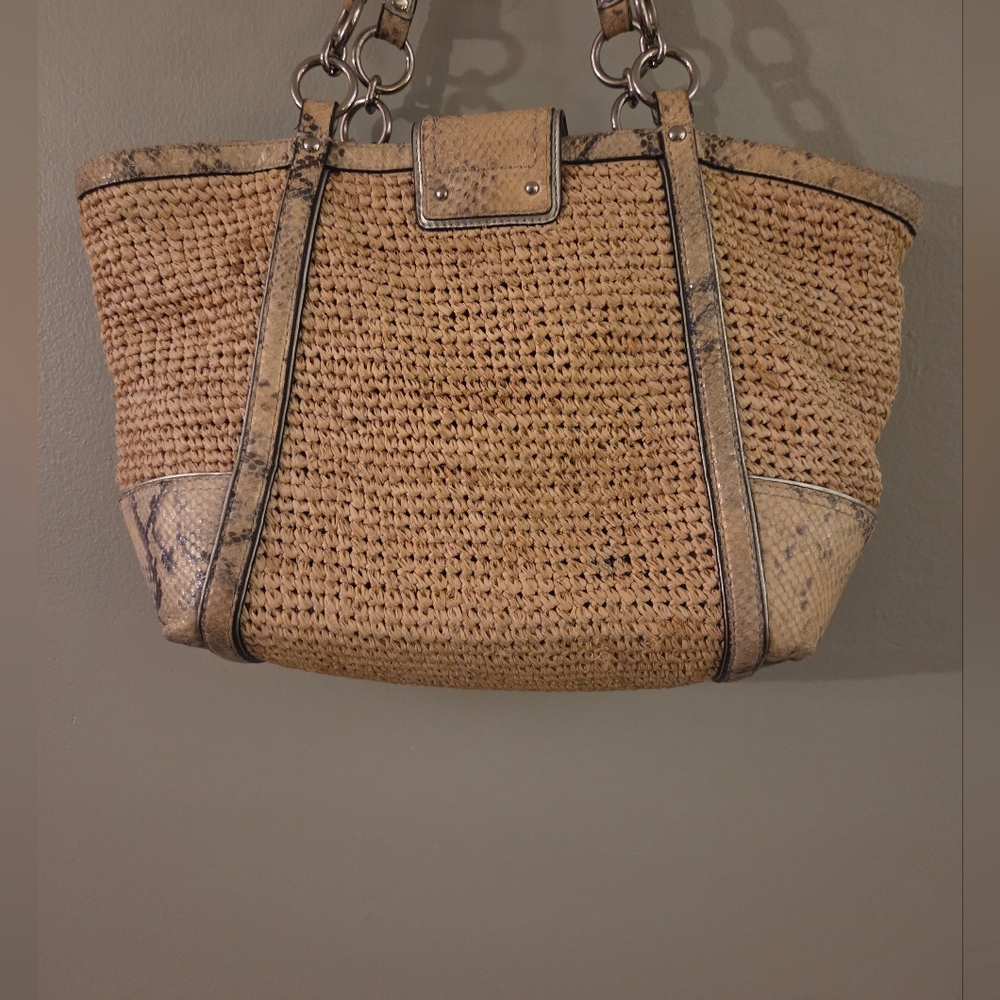 Coach 2011 Natalie Straw And Python Turnlock Tote… - image 5